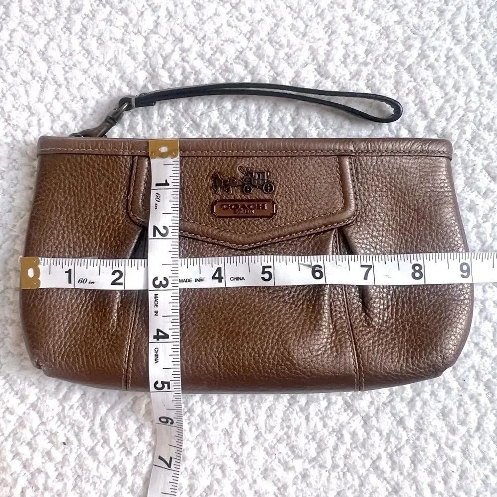 Coach Metallic Pebbled Bronze Pleated Coach Glam Wristlet Clutch Purse #43225